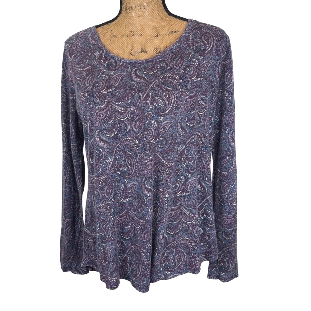 Lucky Brand Purple Paisley Long Sleeve T-Shirt Cotton Modal Bohemian Size Large